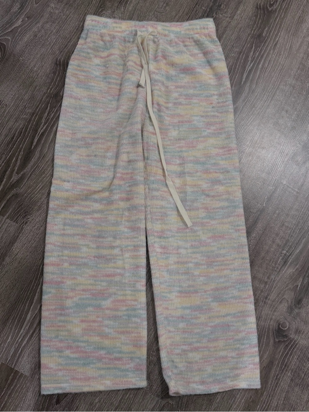 Pastel Multicolored Fuzzy Knit Drawstring Lounge Pants Size S